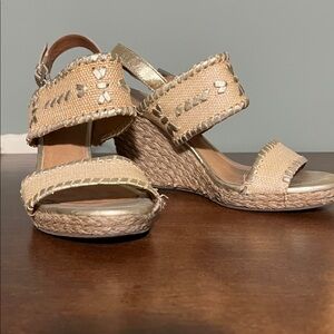 Jack Rogers Gold and Tan Wedge Sandals